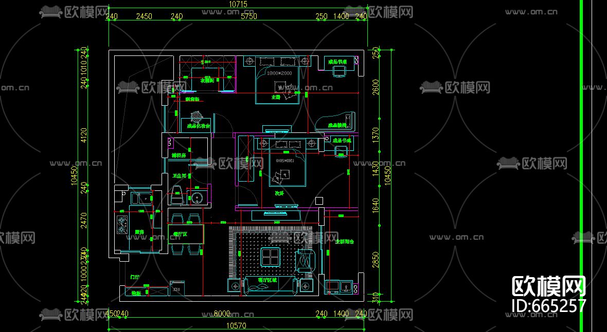 海德城北欧客餐厅卧室CAD施工图下载（渲染图3）