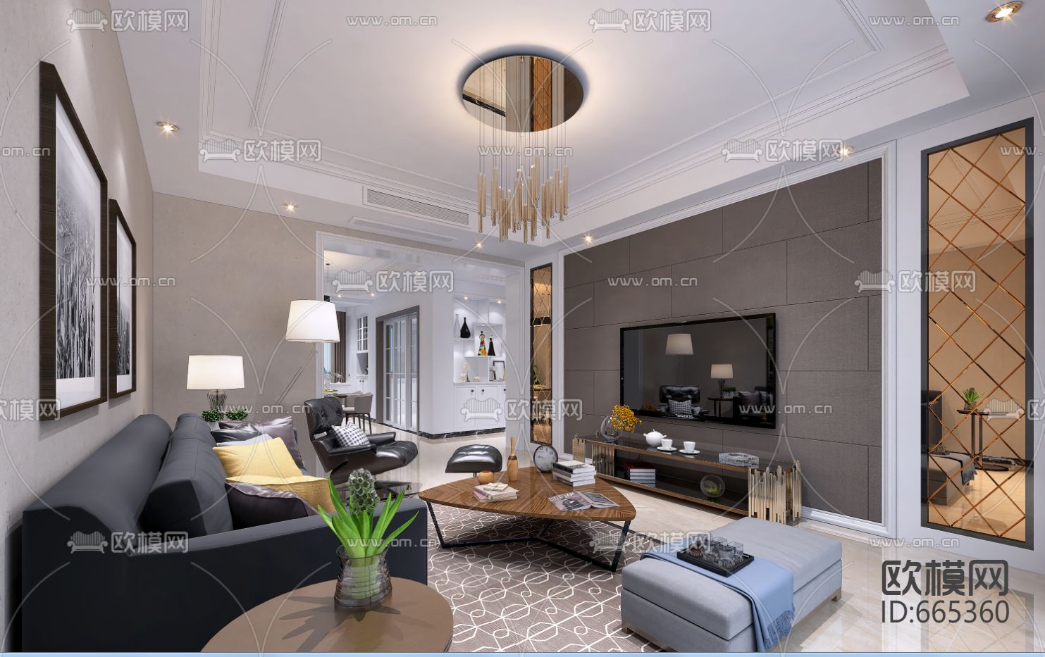 金色港湾现代客餐厅CAD施工图下载（渲染图1）