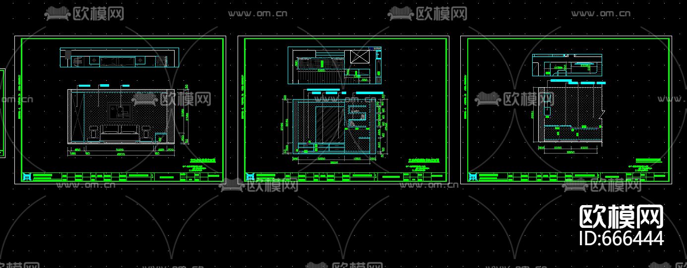 翡翠花园现代客餐厅CAD施工图下载（渲染图2）