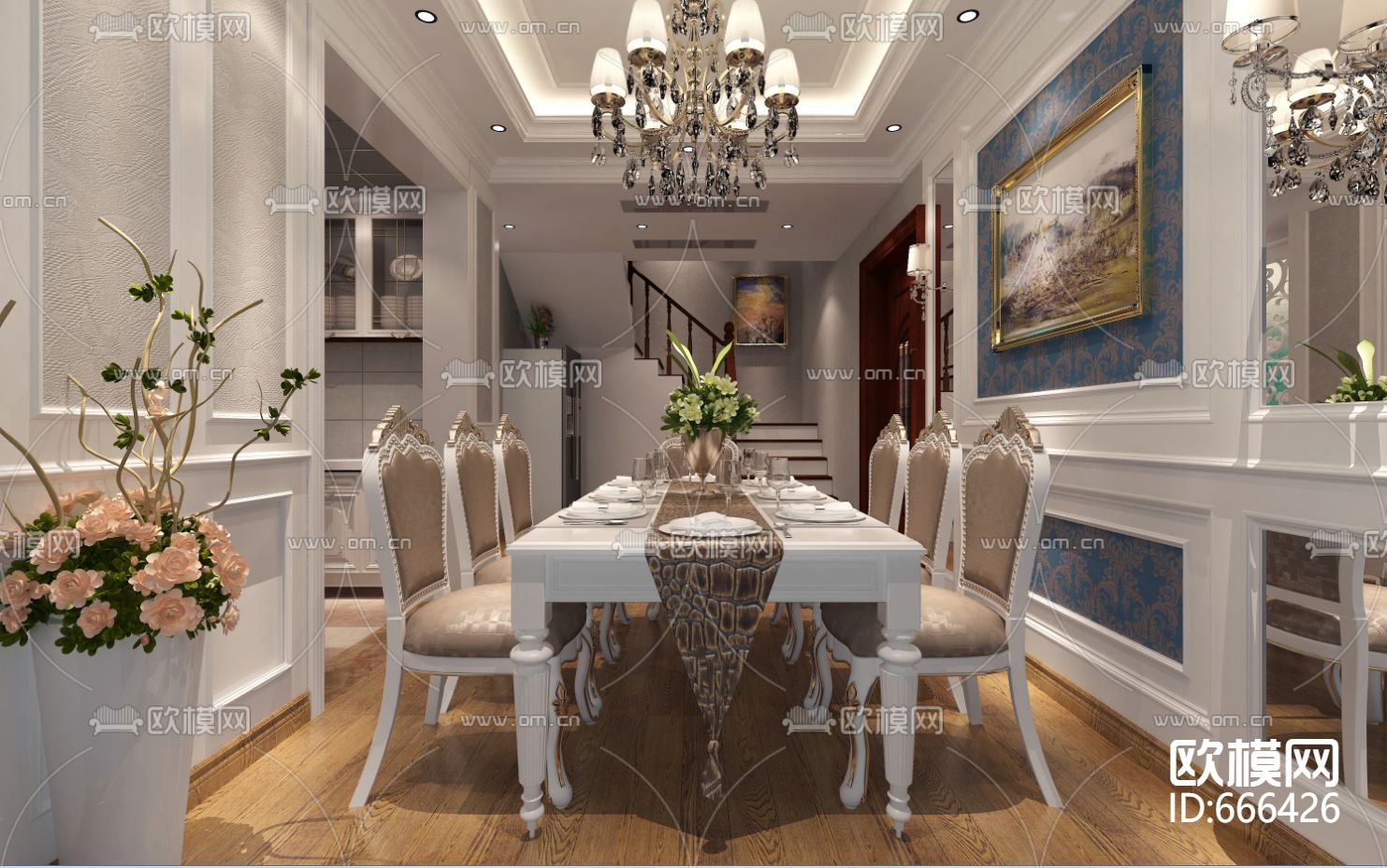 东湖雅苑简美复式客餐厅卧室CAD施工图下载（渲染图8）