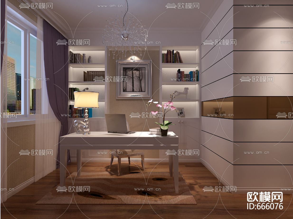 星洲城市花园现代简约客餐厅卧室CAD施工图下载（渲染图7）