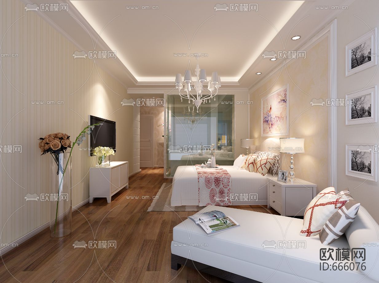 星洲城市花园现代简约客餐厅卧室CAD施工图下载（渲染图8）