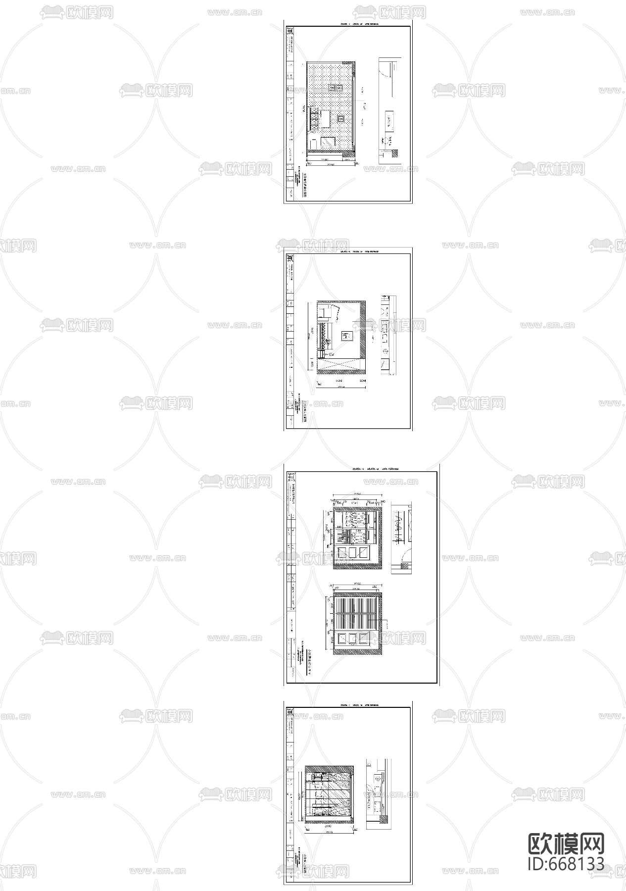 金色港湾美式田园客餐厅卧室CAD施工图下载（渲染图4）