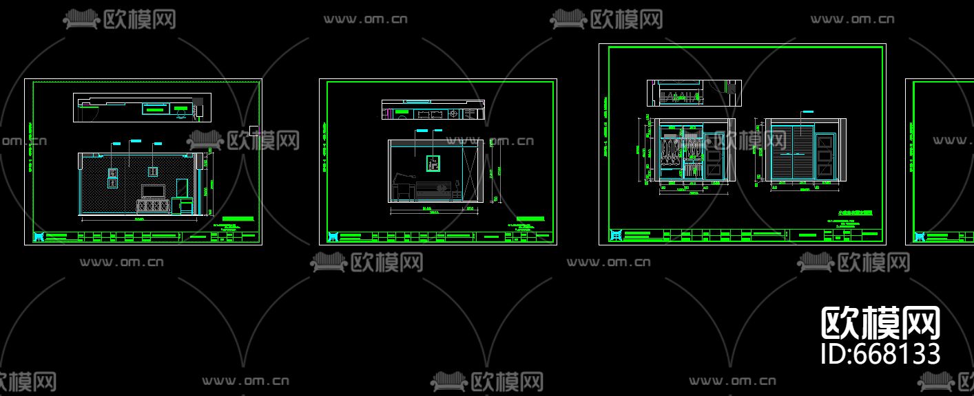 金色港湾美式田园客餐厅卧室CAD施工图下载（渲染图8）