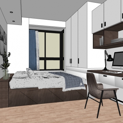  北欧榻榻米儿童房su模型 