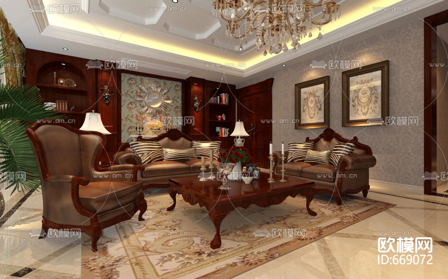 御龙湾美式古典客餐厅卧室CAD施工图下载（渲染图10）