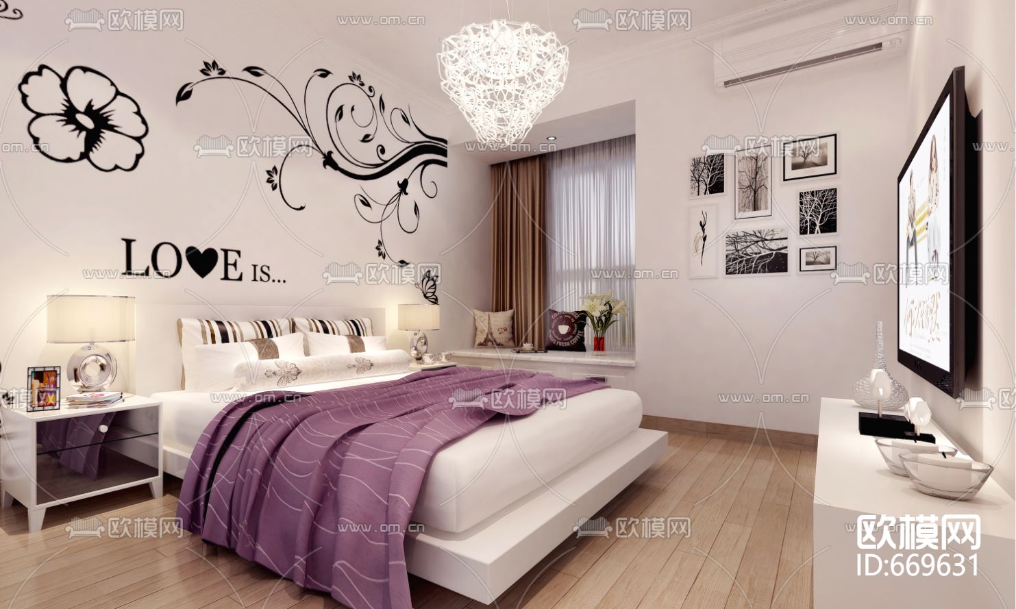 万孚尊园现代客餐厅卧室CAD施工图下载（渲染图6）