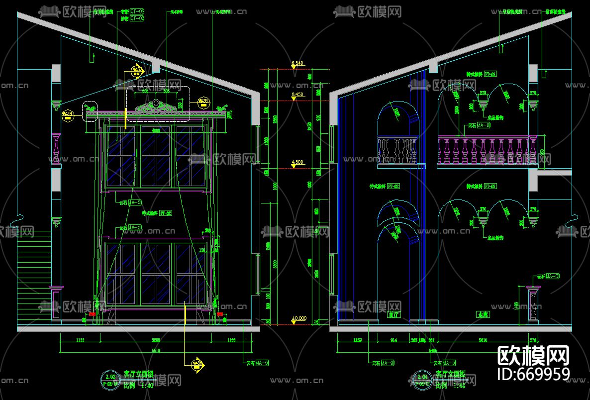 九龙湖两层别墅带地下室意大利风格装修CAD施工图下载（渲染图5）