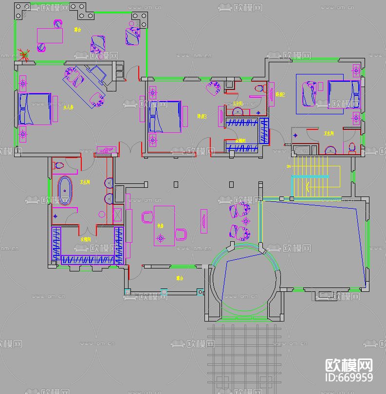 九龙湖两层别墅带地下室意大利风格装修CAD施工图下载（渲染图7）