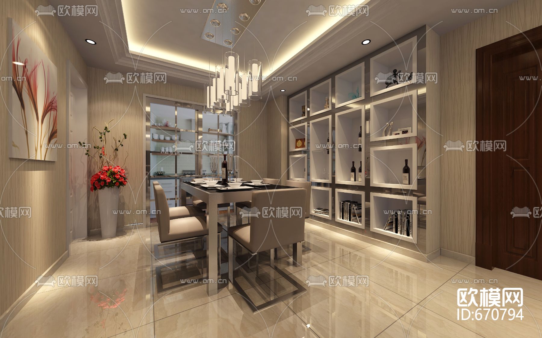 星洲城市花园现代客餐厅卧室CAD施工图下载（渲染图7）