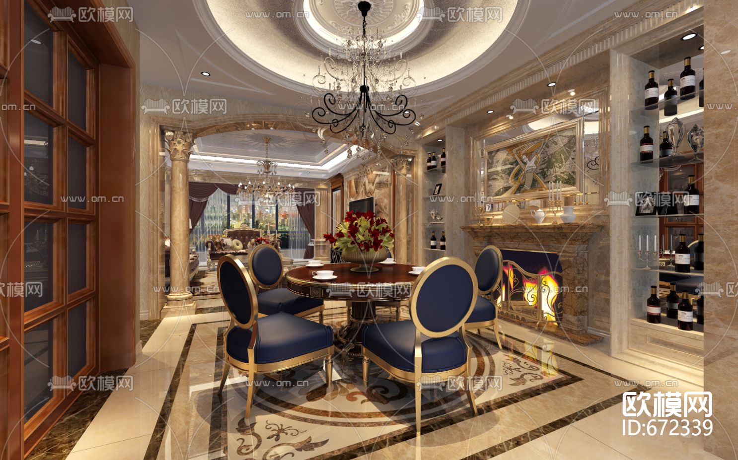 东湖雅苑新古典客餐厅卧室CAD施工图下载（渲染图7）