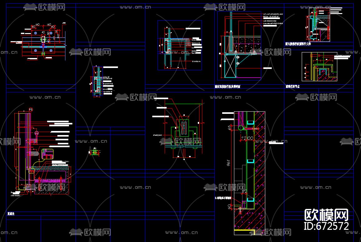 玻璃类大样详解CAD下载（渲染图2）