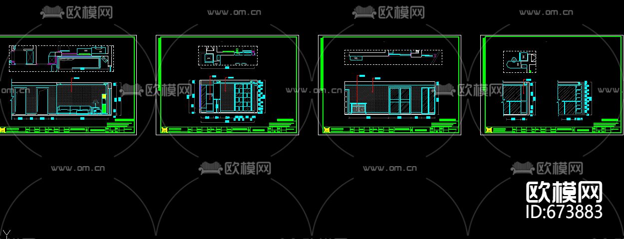 龙盛蓝郡现代客餐厅卧室CAD施工图下载（渲染图2）