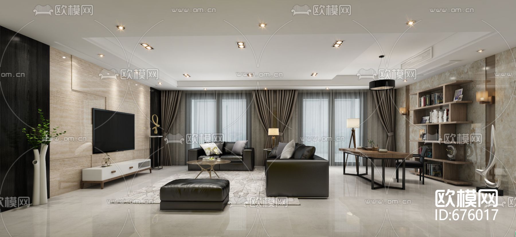 龙湫湾现代客餐厅卧室全套CAD施工图下载（渲染图1）