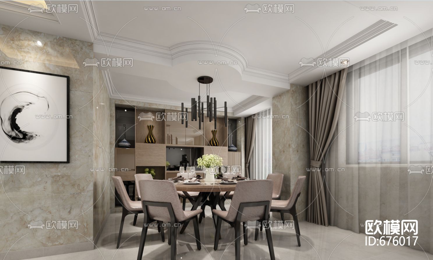 龙湫湾现代客餐厅卧室全套CAD施工图下载（渲染图9）