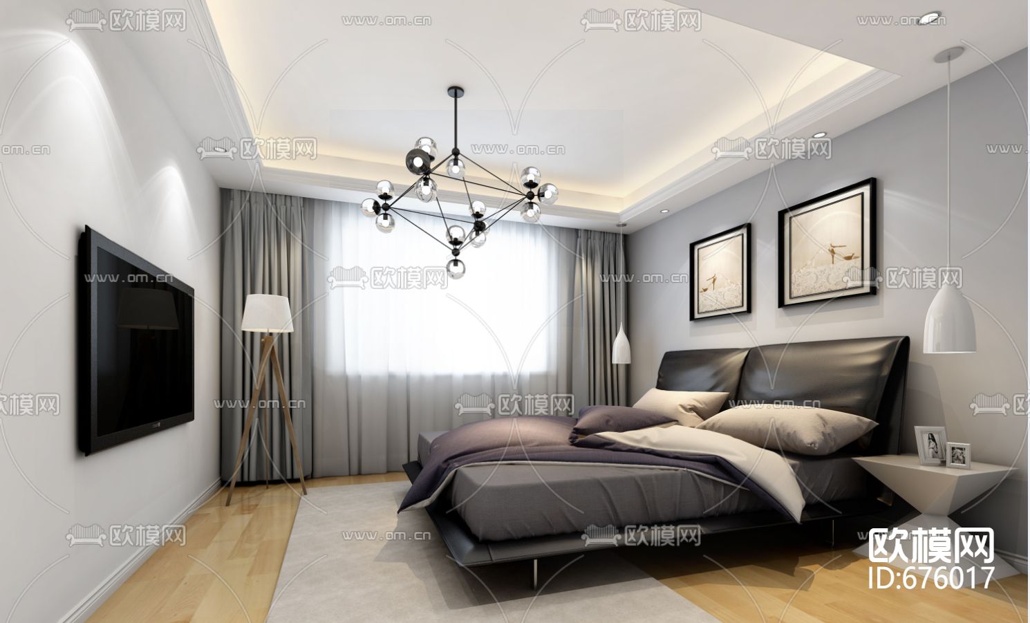 龙湫湾现代客餐厅卧室全套CAD施工图下载（渲染图7）