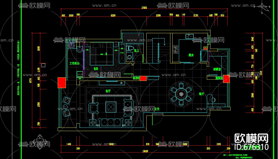 锦绣庄园新古典客餐厅卧室CAD施工图下载（渲染图5）