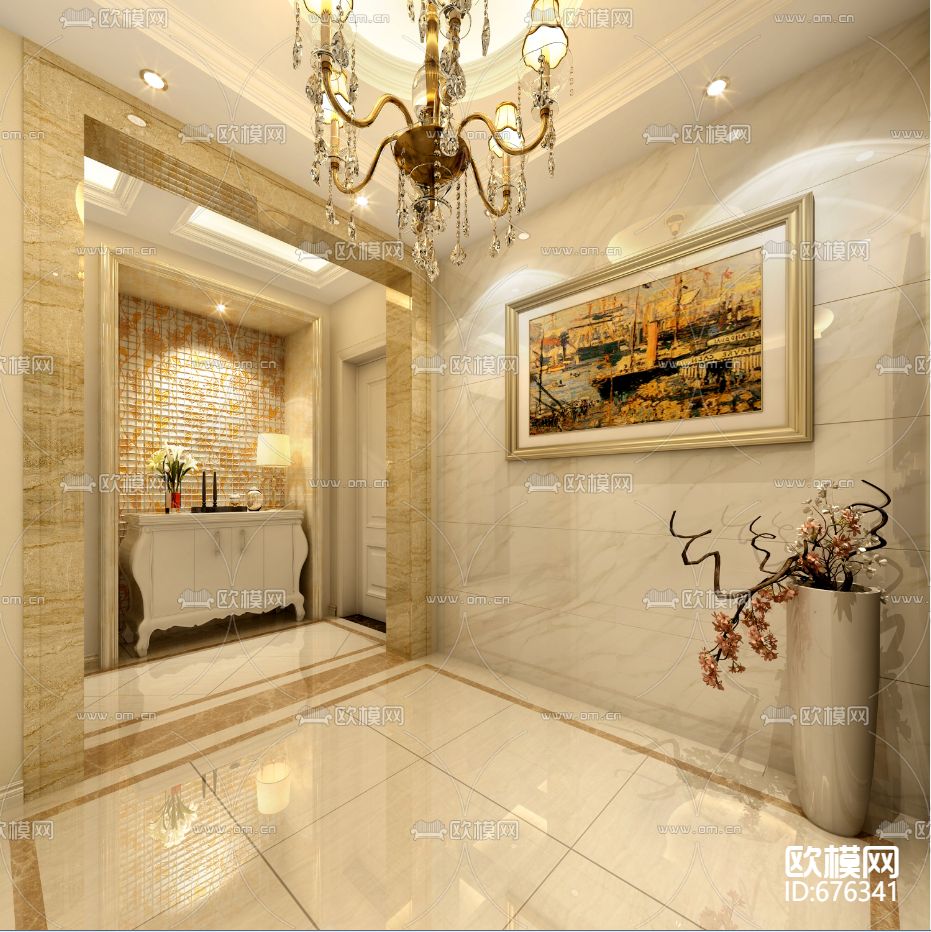 龙秋湾欧式客餐厅卧室CAD施工图下载（渲染图12）