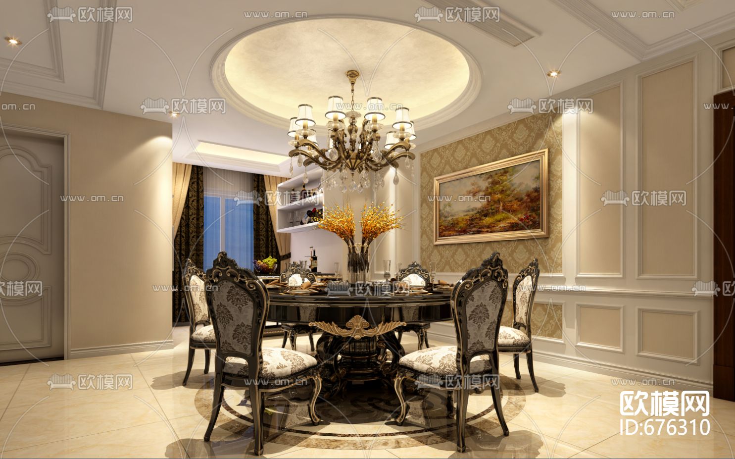 锦绣庄园新古典客餐厅卧室CAD施工图下载（渲染图8）