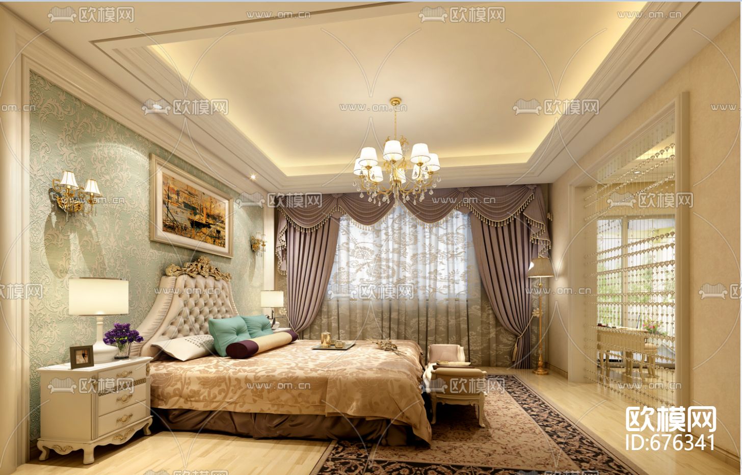 龙秋湾欧式客餐厅卧室CAD施工图下载（渲染图10）