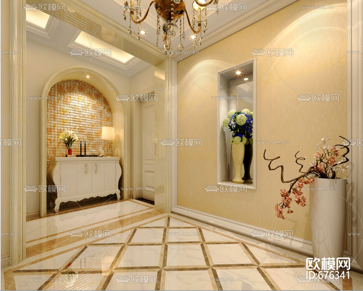 龙秋湾欧式客餐厅卧室CAD施工图下载（渲染图8）