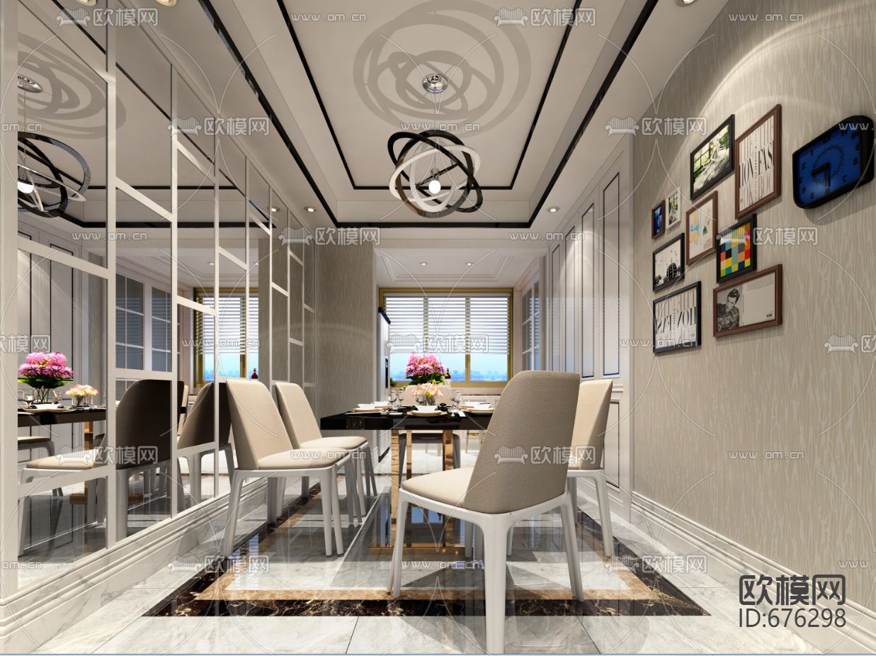 御龙湾现代客餐厅卧室CAD施工图下载（渲染图9）