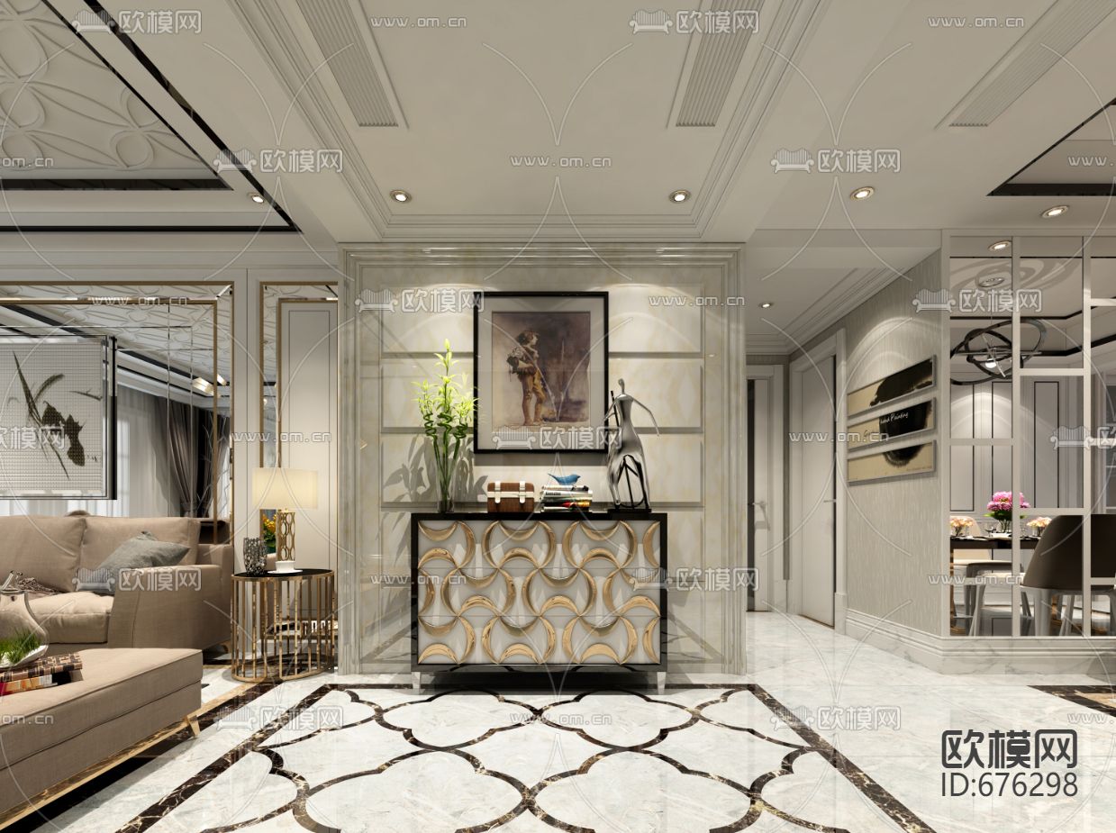 御龙湾现代客餐厅卧室CAD施工图下载（渲染图7）