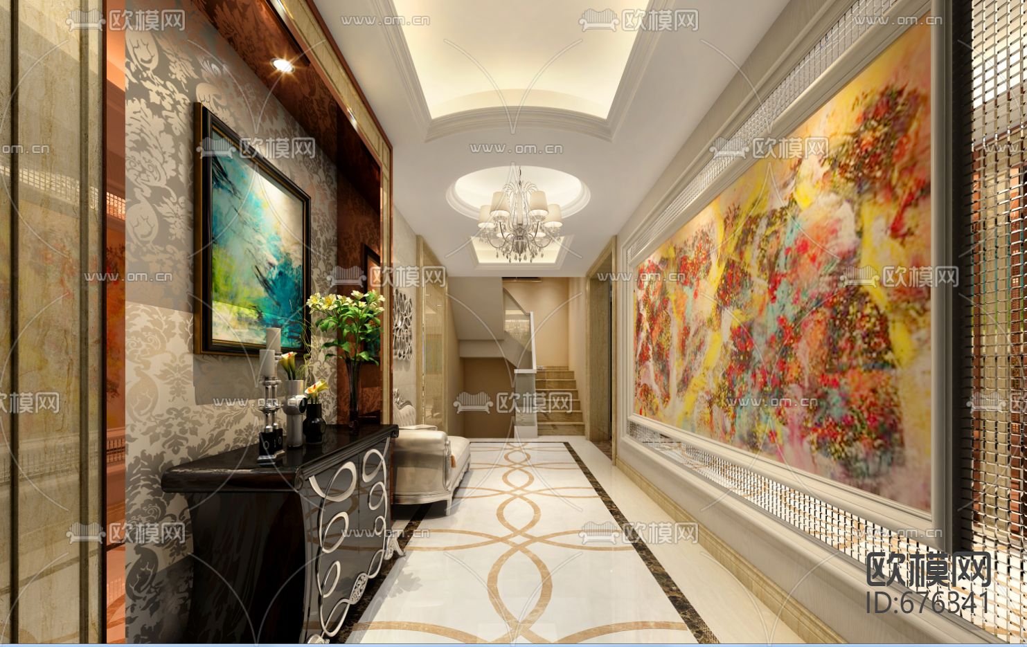 龙秋湾欧式客餐厅卧室CAD施工图下载（渲染图13）