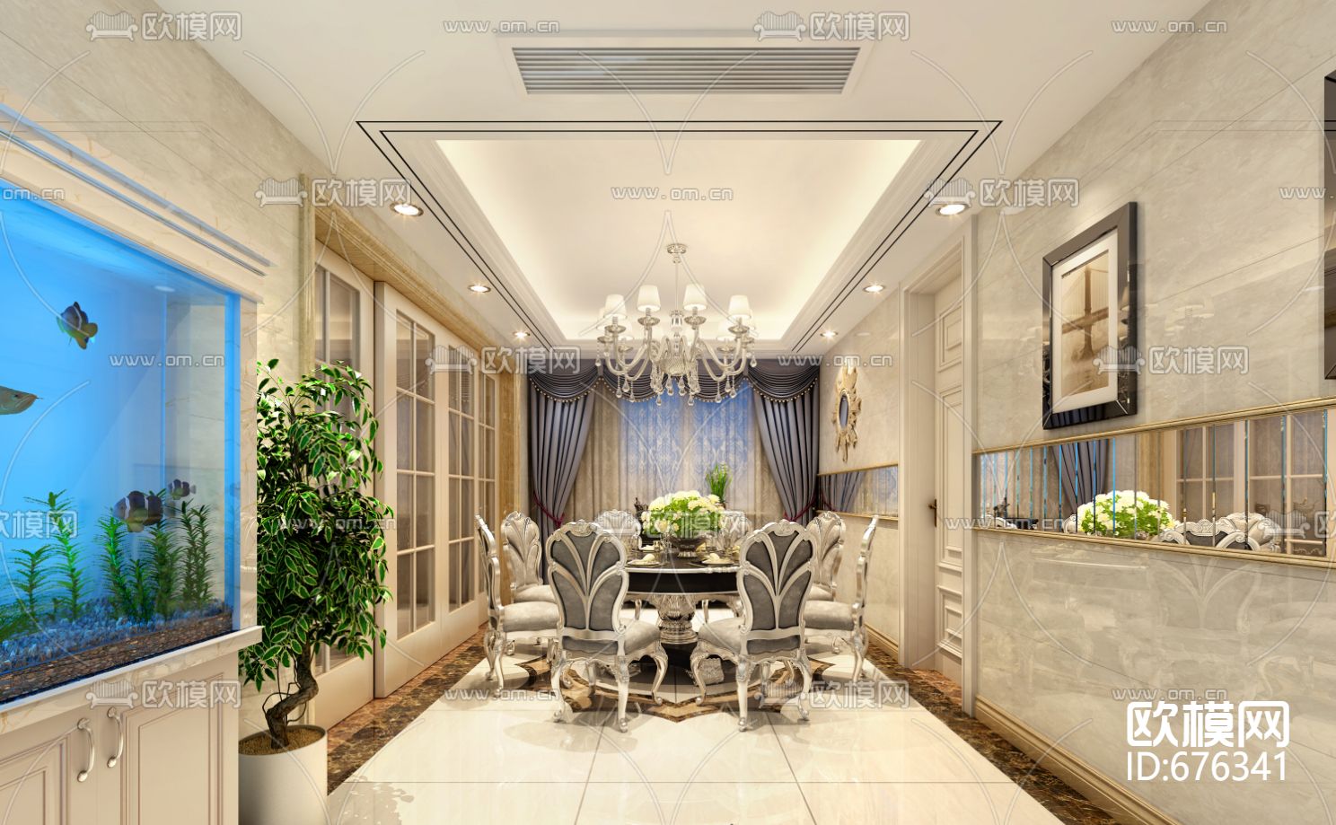 龙秋湾欧式客餐厅卧室CAD施工图下载（渲染图9）