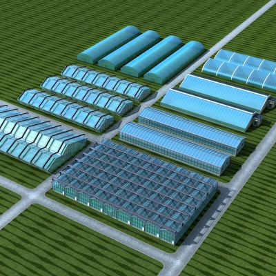 玻璃温室大棚鸟瞰3d模型