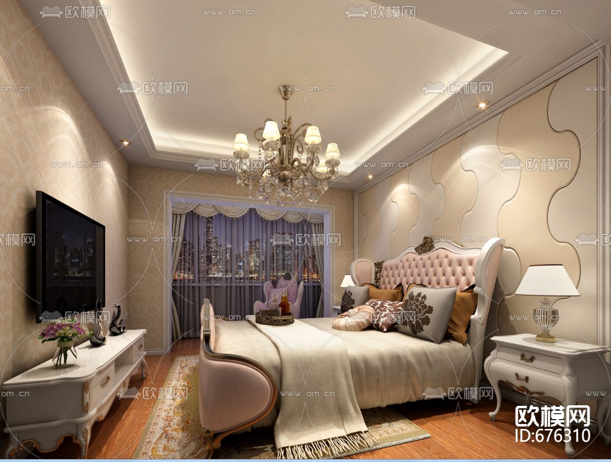 锦绣庄园新古典客餐厅卧室CAD施工图下载（渲染图7）