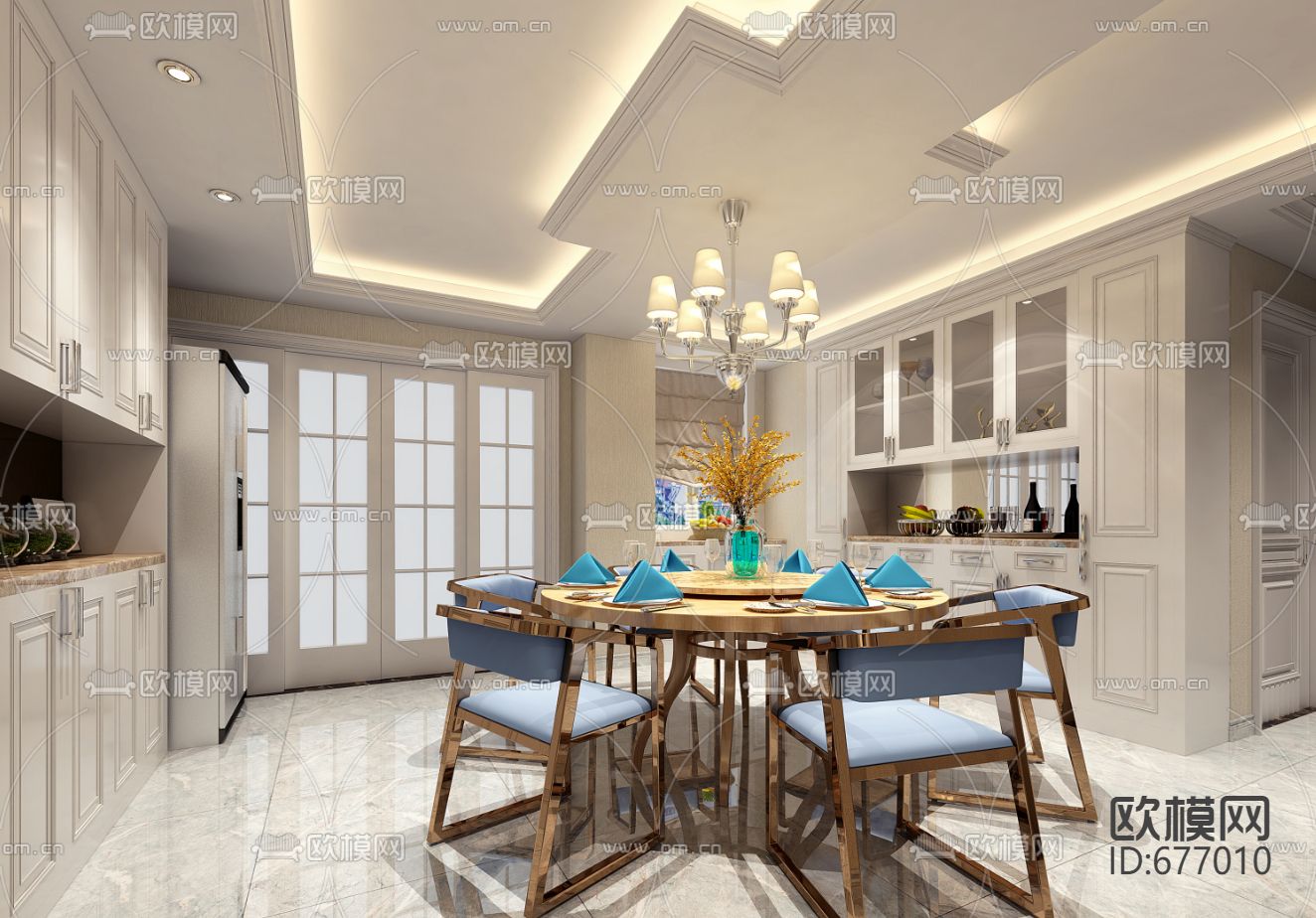 金色港湾现代客餐厅卧室CAD施工图下载（渲染图7）