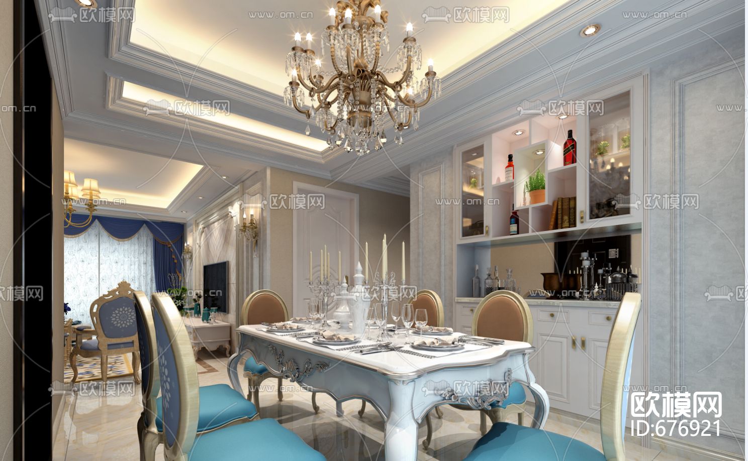 金色港湾欧式客餐厅卧室CAD施工图下载（渲染图8）