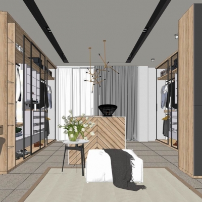  现代衣帽间su模型 