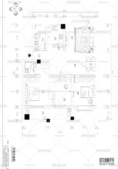 华丰小区现代客餐厅卧室CAD施工图下载(渲染图5)