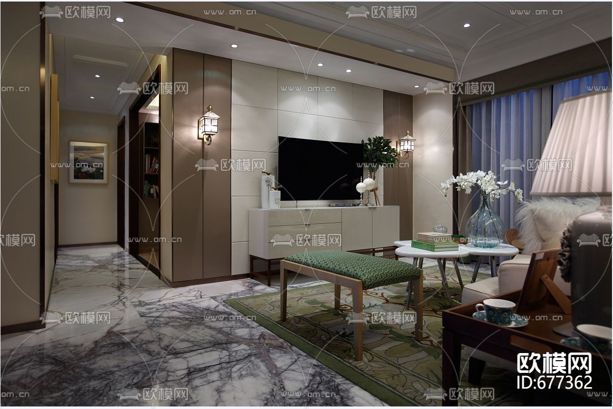 东湖雅苑北欧客餐厅卧室CAD施工图下载（渲染图8）