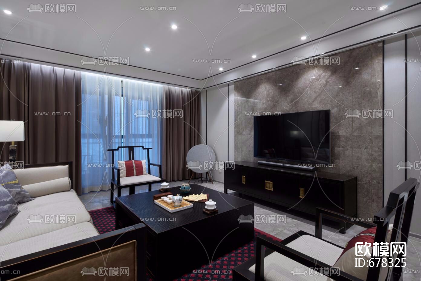 中式--新昌城 CAD施工图全套+实景图下载（渲染图5）