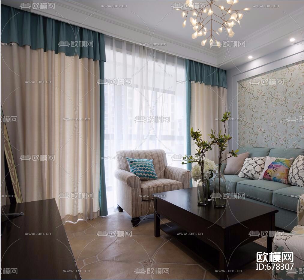 美式--合景叠翠峰-蓝色夏威夷 全套CAD施工图+实景照片下载（渲染图2）