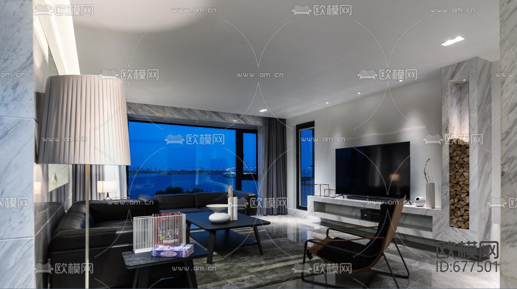 香滨水岸现代客餐厅全套CAD施工图下载（渲染图1）