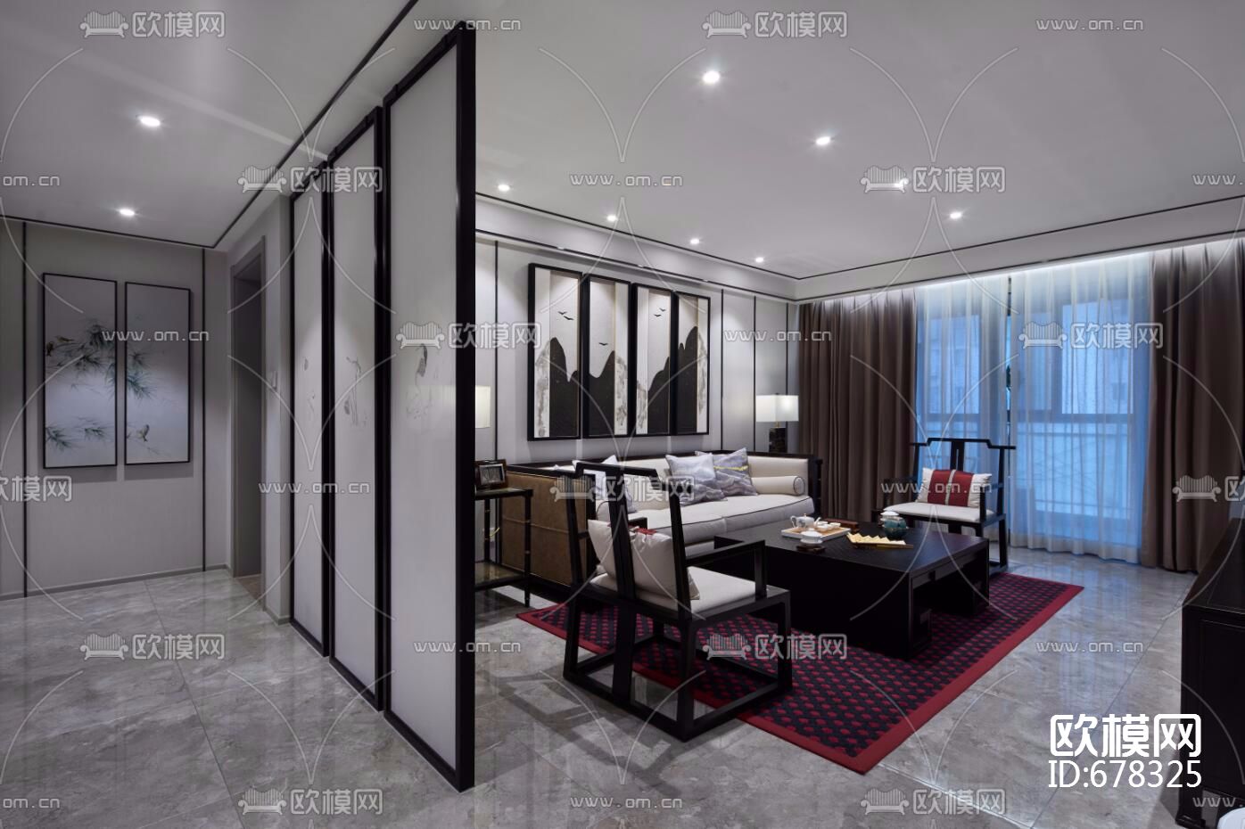 中式--新昌城 CAD施工图全套+实景图下载（渲染图4）