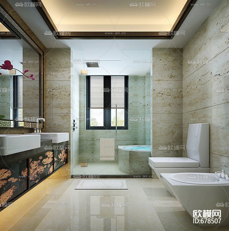 金螳螂新中式客餐厅卧室样板房CAD施工图下载（渲染图7）