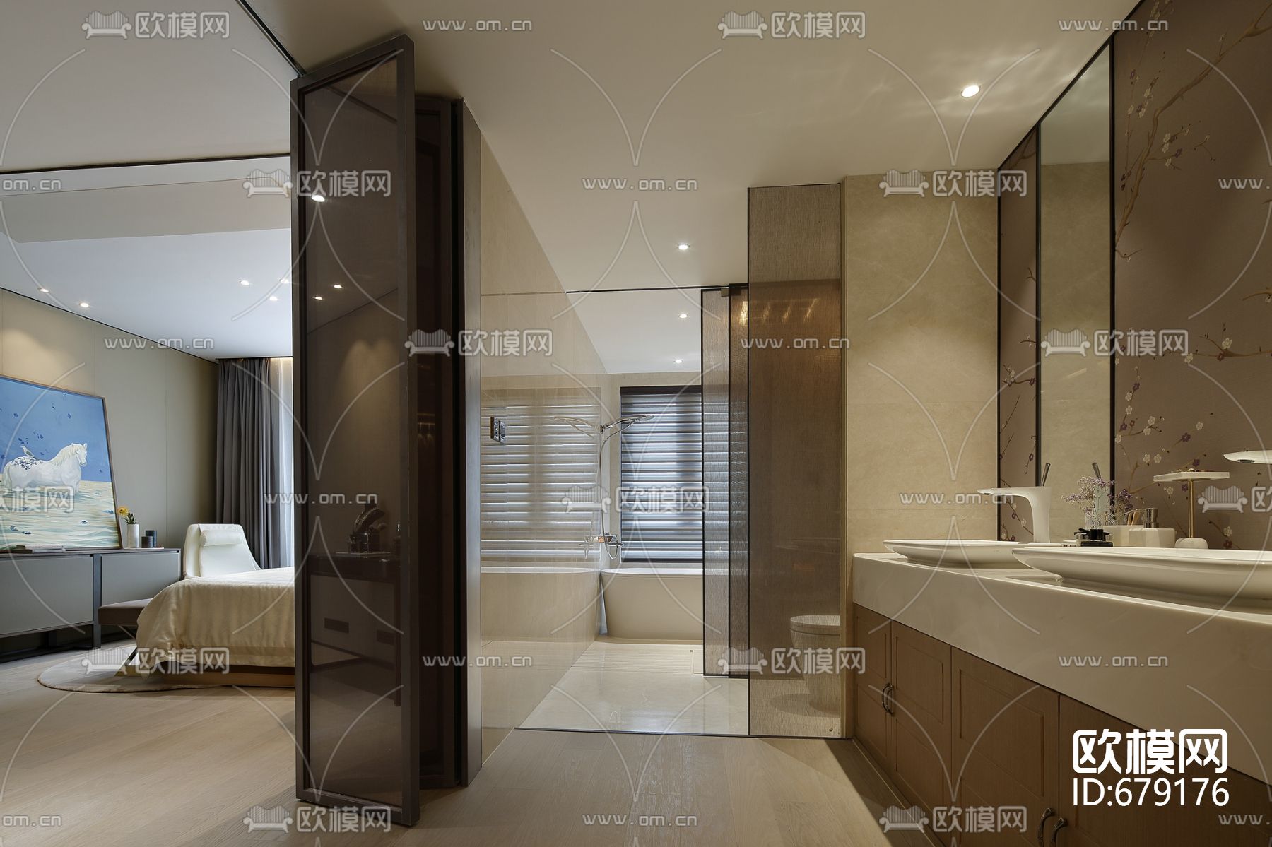 正弘瓴样板间CAD全套施工图下载（渲染图4）