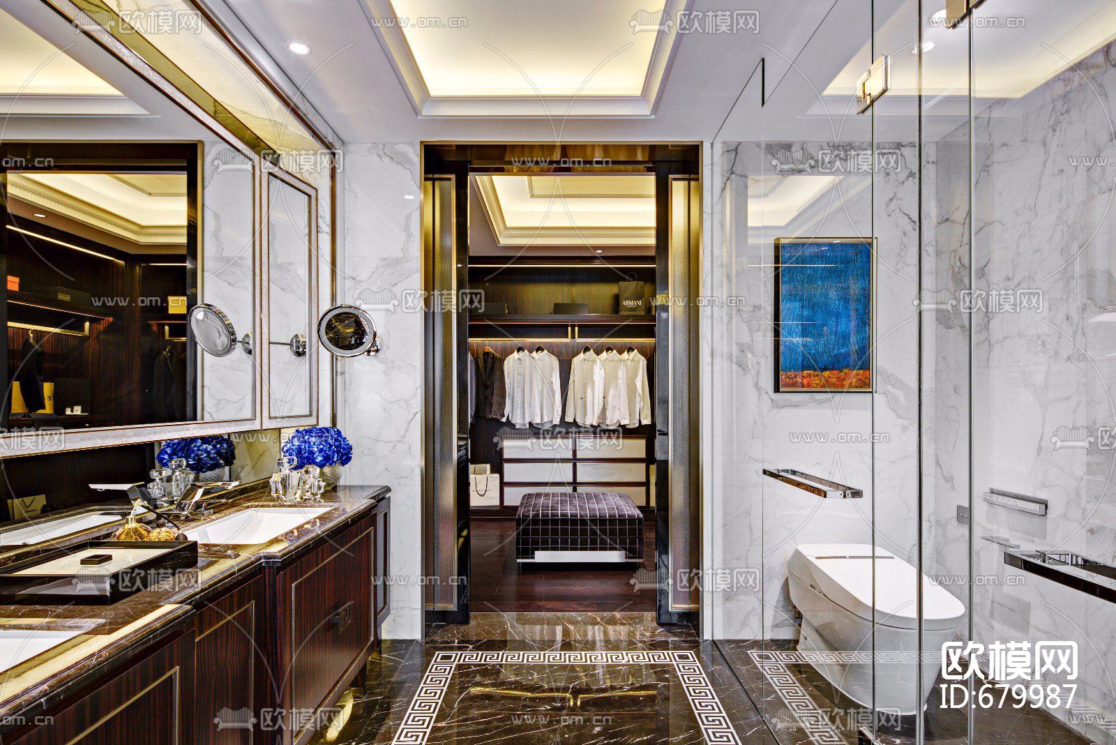 新力洲悦样板房CAD全套施工图+实景图下载（渲染图7）