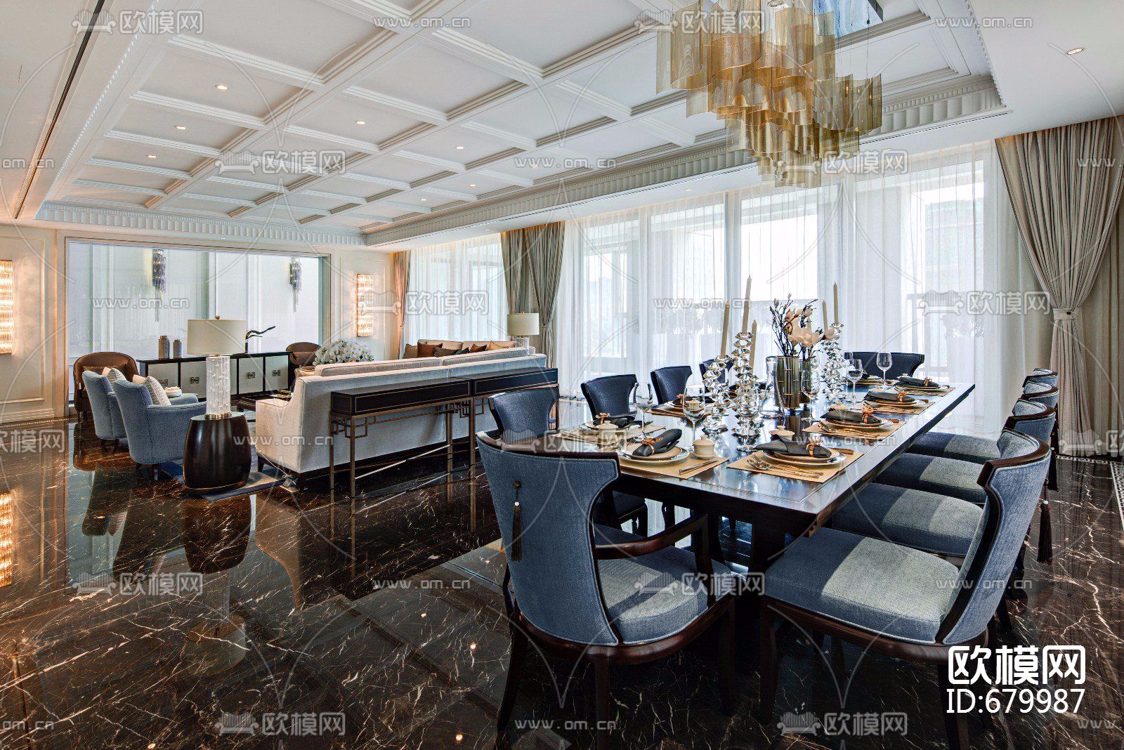 新力洲悦样板房CAD全套施工图+实景图下载（渲染图4）