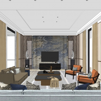 现代轻奢客厅su模型
