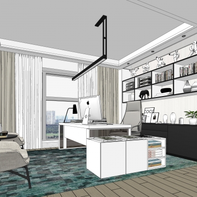  现代总经理办公室su模型 