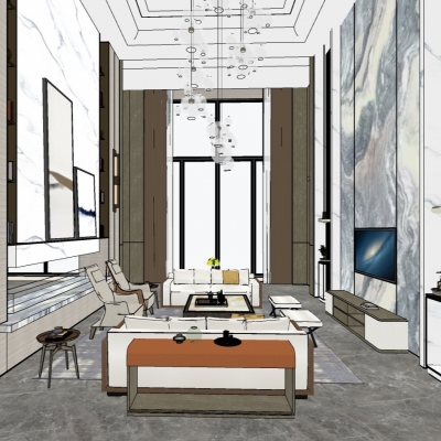  现代别墅大堂su模型 