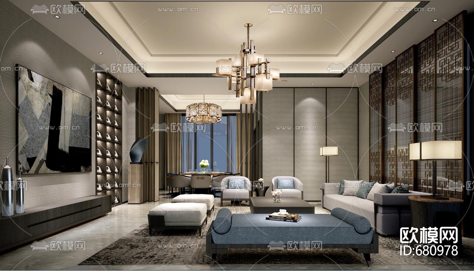 碧桂园--(现代中式)别墅样板房 CAD全套施工图+效果图