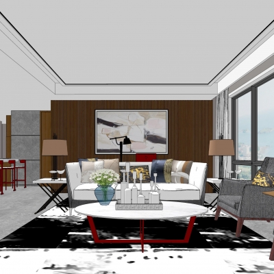 现代轻奢客厅su模型