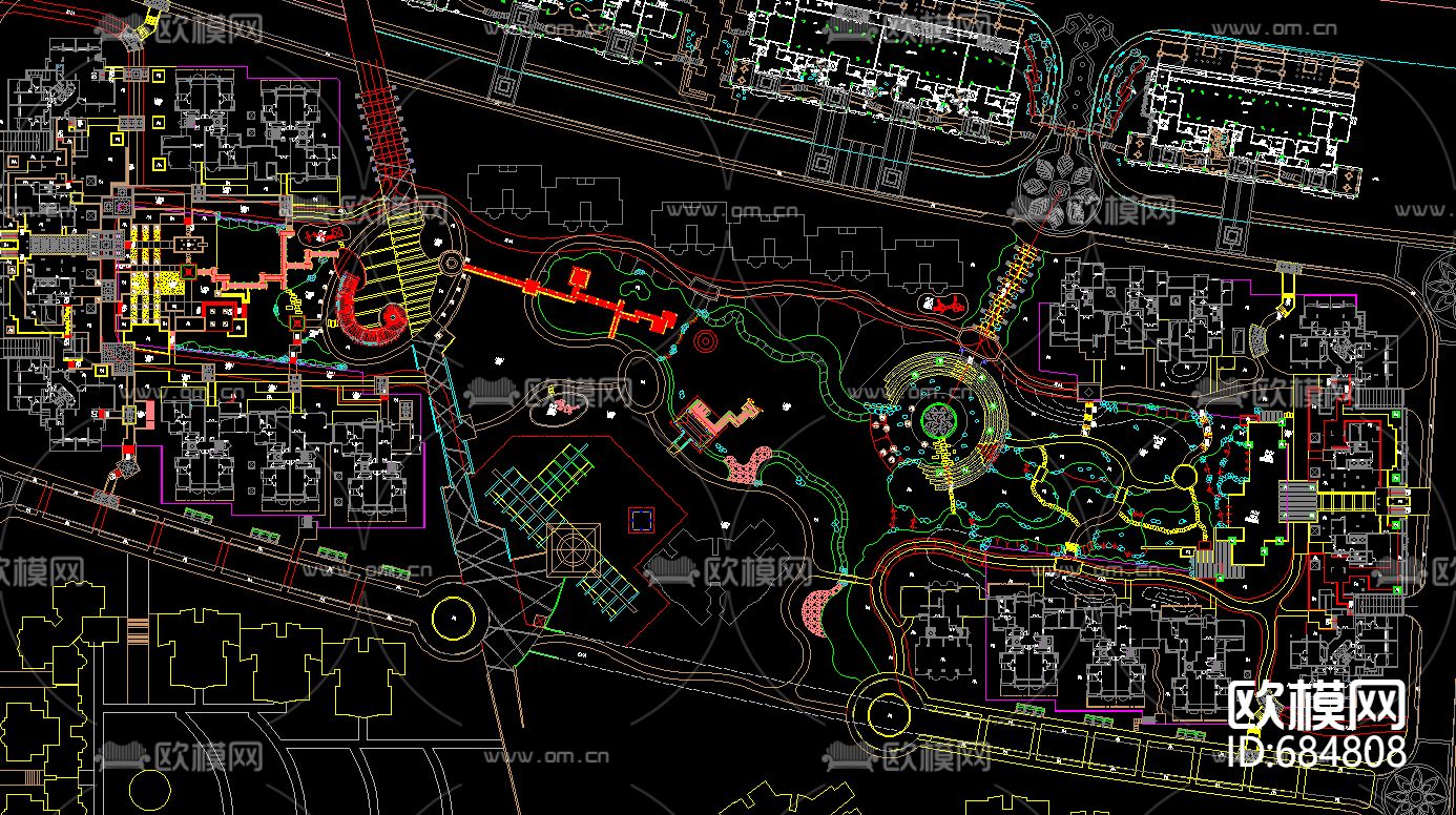 现代小区景观设计cad施工图下载（渲染图5）